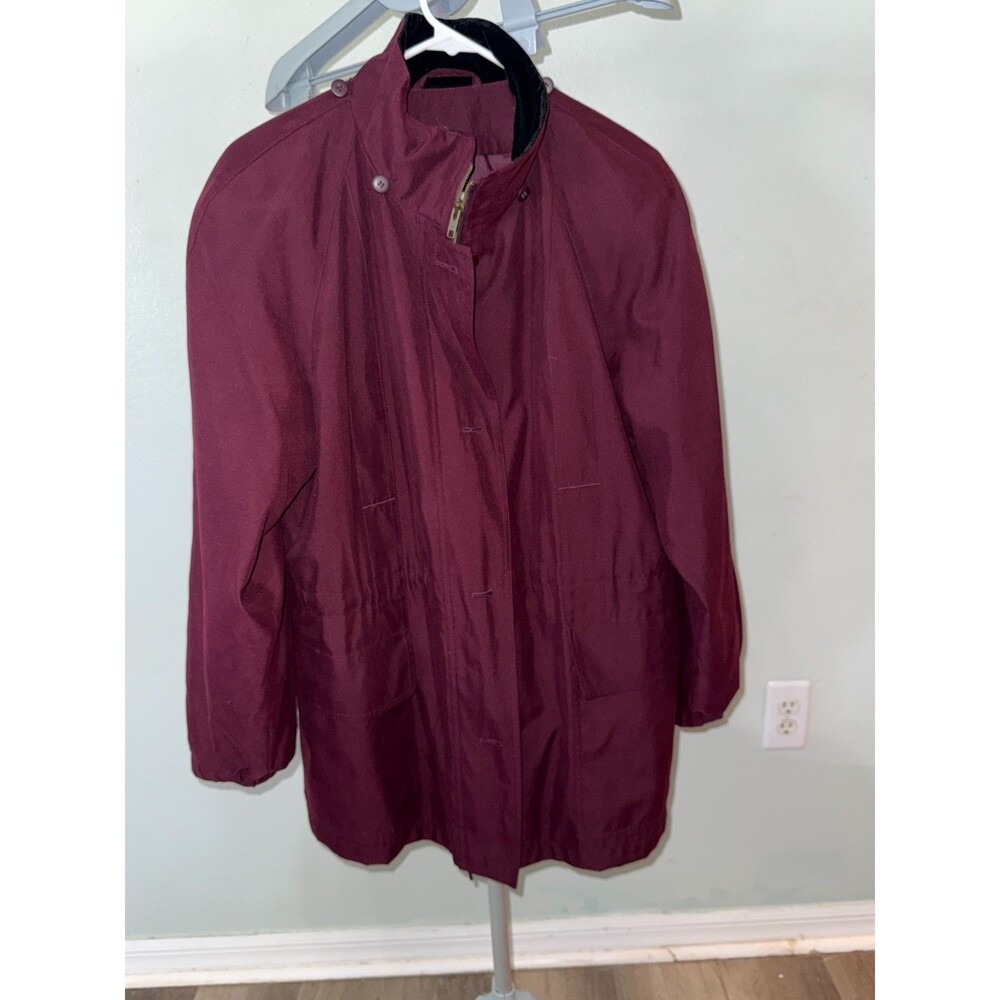 Women's JACQUELINE FERRAR plum button up lined coat size M Hooded NO FLAWS